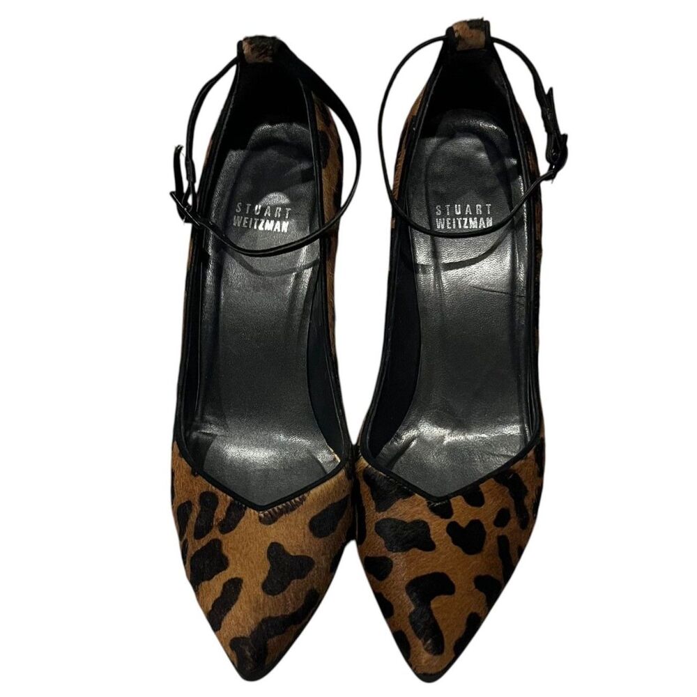 Stuart Weitzman Leopard Print Calf Hair d'Orsay Pumps Ankle Strap Sz 8
